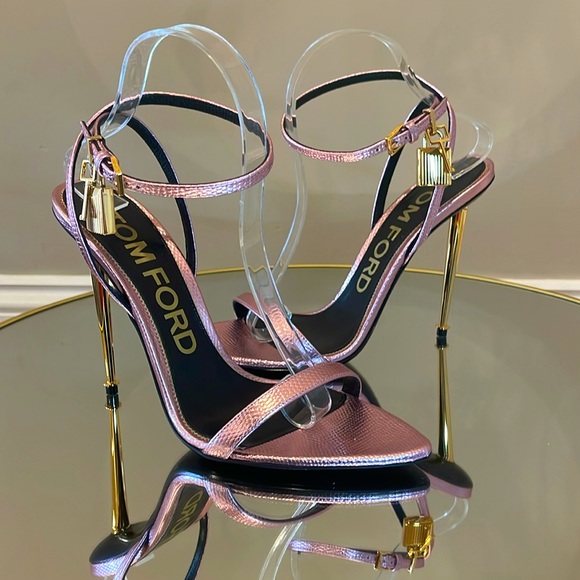 Tom Ford Padlock 105 Lock Pink Leather Heeled Sandals Sz 40 - Picture 17 of 17